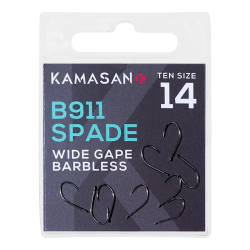 Size 14 B911 Spade End Wide Gape Barbless Fine Wire Hooks Kamasan