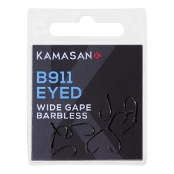 Size 14 B911 Eyed Wide Gape Barbless Fine Wire Hooks Kamasan