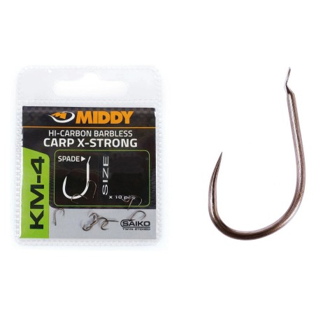 Size 10 KM-4 Carp X-Strong Barbless Spade End Hooks Middy