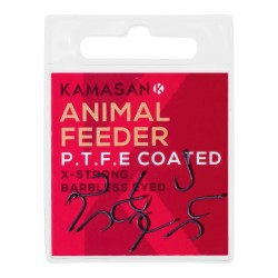 Size 16 Eyed Barbless Animal Feeder P.T.F.E Coated X-Strong Hooks Kamasan