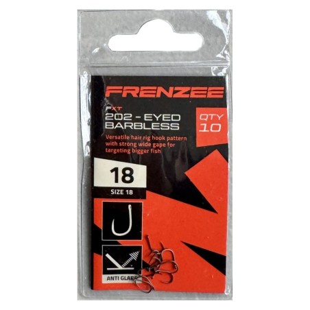 Size 18 Eyed Barbless 202 Hooks Frenzee FXT